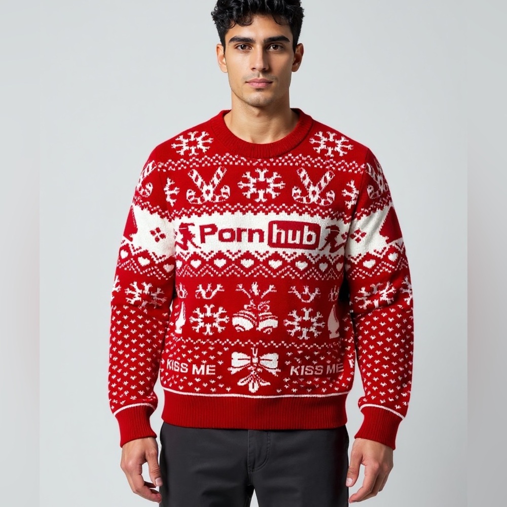 Pornhub kiss me ugly christmas sweater